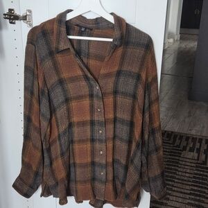 Jane and Delancey Plaid Button-Up Shirt - Brown and Black